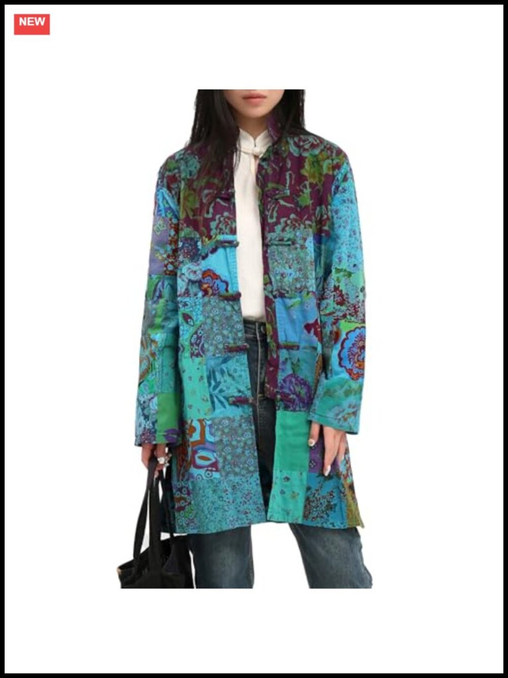 Women's Boho Floral Patchwork Jacket Lightweight Windbreaker Coat